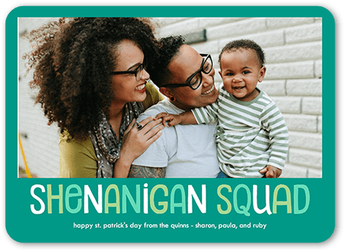 Fun Squad St. Patrick's Day Card, Blue, 5x7 Flat, Pearl Shimmer Cardstock, Rounded, Teal