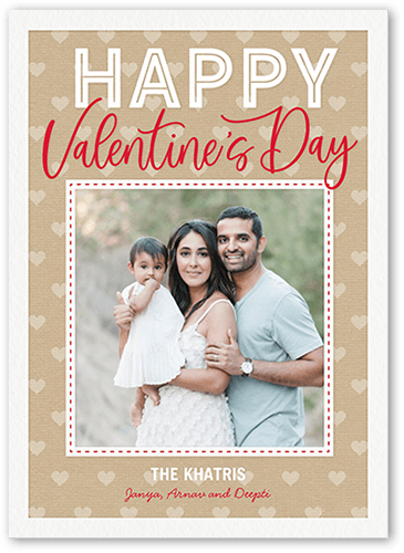 Crafted Hearts Valentine's Day Card, Beige, 5x7 Flat, Luxe Double-Thick Cardstock, Square