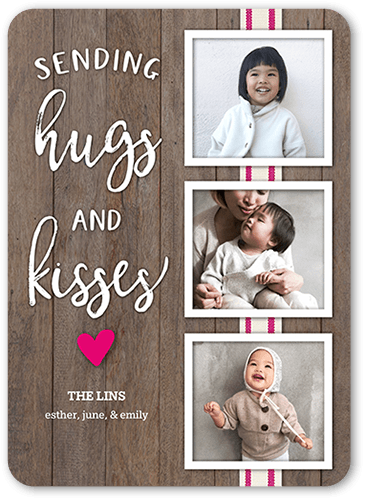 Sending Hugs and Kisses Valentine's Day Card, Beige, 5x7 Flat, White, Standard Smooth Cardstock, Rounded