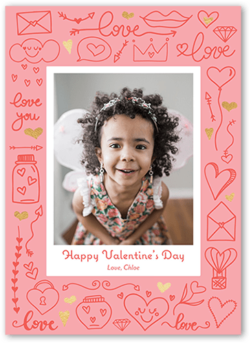 Devotion Doodles Valentine's Card, Pink, 5x7 Flat, Luxe Double-Thick Cardstock, Square