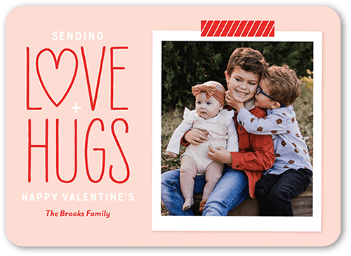 Love Hugs Valentine's Card, Orange, 5x7, Standard Smooth Cardstock, Rounded