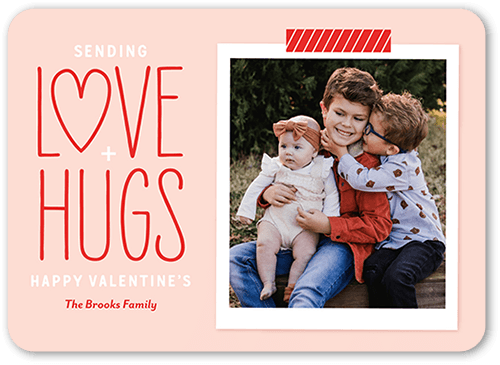 Love Hugs Valentine's Card, Orange, 5x7 Flat, Signature Smooth Cardstock, Rounded
