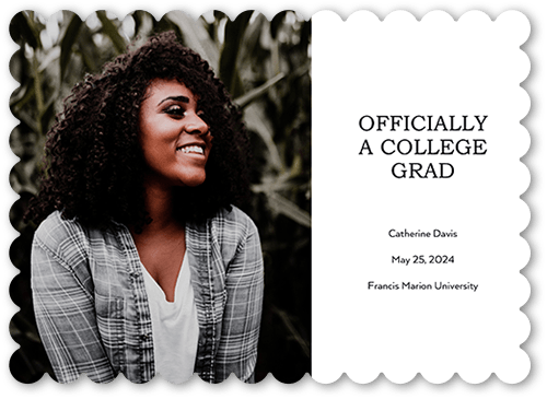 Official Alumni Graduation Announcement, White, 5x7 Flat, White, Pearl Shimmer Cardstock, Scallop