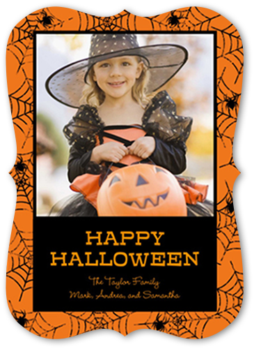 Spider Web Frame Halloween Card, Orange, Signature Smooth Cardstock, Bracket