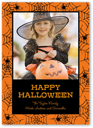 Spider Web Frame Halloween Card, Orange, Standard Smooth Cardstock, Square