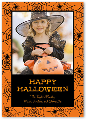 Spider Web Frame Halloween Card, Orange, Luxe Double-Thick Cardstock, Square