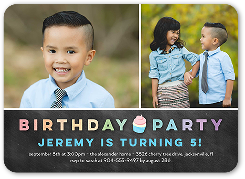 Cupcake Party Birthday Invitation, Grey, Standard Smooth Cardstock, Rounded