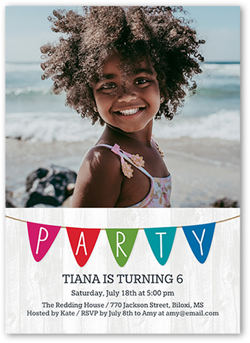 Vibrant Banner Birthday Invitation, Gray, 5x7 Flat, 100% Recycled Cardstock , Square