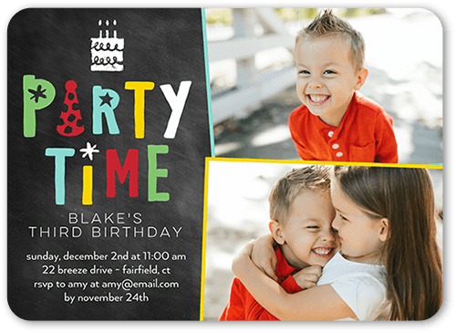 Whimsical Party Time Birthday Invitation, Grey, 5x7 Flat, Signature Smooth Cardstock, Rounded
