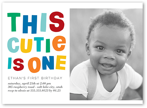 This Cutie Birthday Invitation, Red, 5x7 Flat, Pearl Shimmer Cardstock, Square, Radish