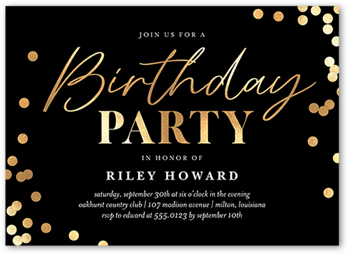 Elated Elegance Birthday Invitation, Black, 5x7 Flat, Luxe Double-Thick Cardstock, Square