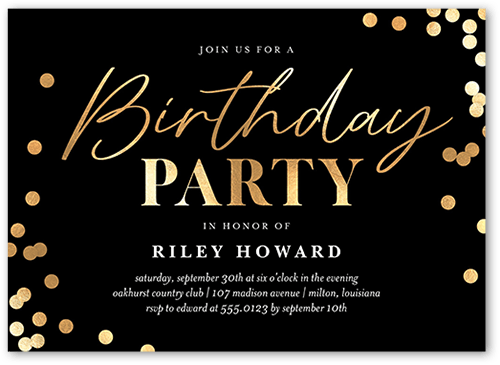 Elated Elegance Birthday Invitation, Black, 5x7 Flat, Signature Smooth Cardstock, Square