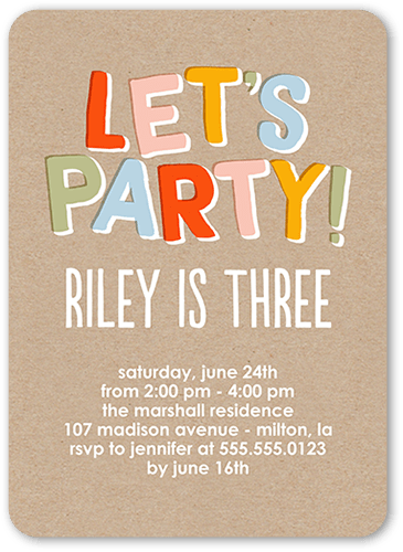 Playful Craft Birthday Invitation, Beige, 5x7 Flat, Pearl Shimmer Cardstock, Rounded