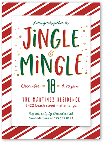 Jingle and Mix Holiday Invitation, Red, 5x7, Standard Smooth Cardstock, Square