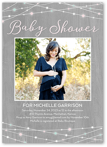 Strand Lights Baby Shower Invitation, Pink, 5x7 Flat, 100% Recycled Cardstock , Square