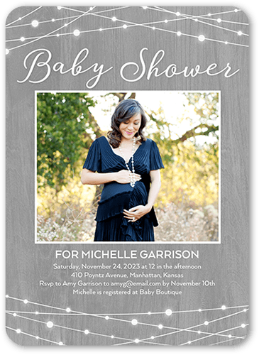 Strand Lights Baby Shower Invitation, Gray, 5x7 Flat, 100% Recycled Cardstock , Rounded, Gray