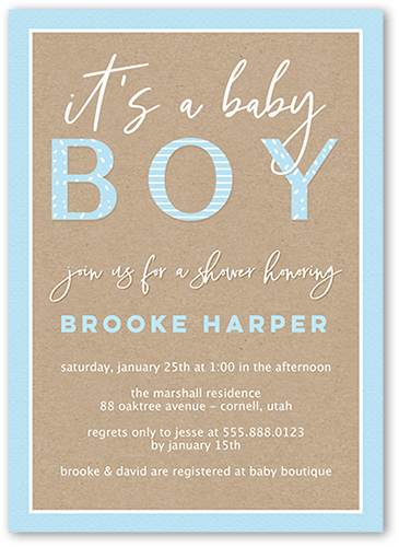 Classic Shower Boy Baby Shower Invitation, Blue, 5x7 Flat, Signature Smooth Cardstock, Square