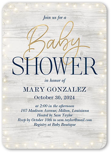 Framed Rustic Lights Baby Shower Invitation, Blue, 5x7 Flat, Signature Smooth Cardstock, Rounded