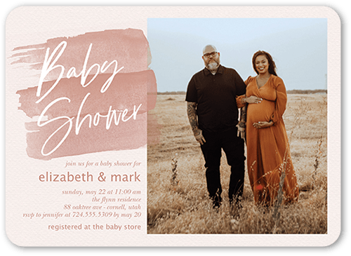 Painted Reveal Baby Shower Invitation, Pink, 5x7 Flat, Signature Smooth Cardstock, Rounded, Taffy