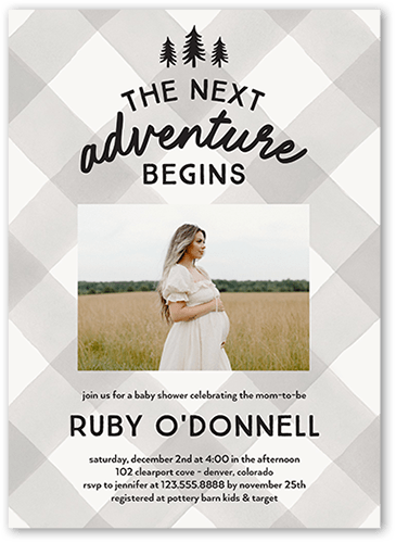 Plaid Adventures Baby Shower Invitation, Grey, 5x7 Flat, Luxe Double-Thick Cardstock, Square, Whisper Gray