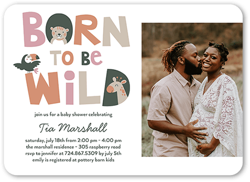 Born Wild Baby Shower Invitation, Pink, 5x7 Flat, Signature Smooth Cardstock, Rounded, Blush