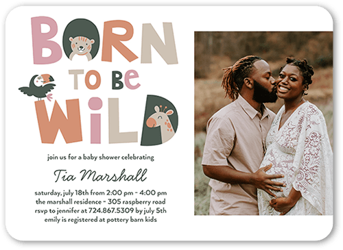 Born Wild Baby Shower Invitation, Pink, 5x7 Flat, Signature Smooth Cardstock, Rounded