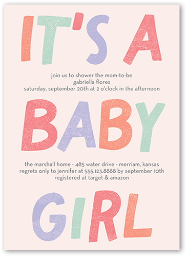 Fanciful Color Baby Shower Invitation, Pink, 5x7 Flat, Signature Smooth Cardstock, Square