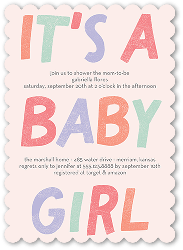 Fanciful Color Baby Shower Invitation, Pink, 5x7 Flat, Signature Smooth Cardstock, Scallop