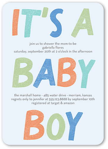 Fanciful Color Baby Shower Invitation, Blue, 5x7 Flat, Standard Smooth Cardstock, Rounded, Stream