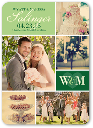 Loving Initials Wedding Announcement, Green, 100% Recycled Cardstock ?, Rounded