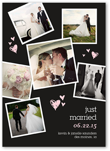 Sweet Heart Collage Wedding Announcement, Black, Standard Smooth Cardstock, Square