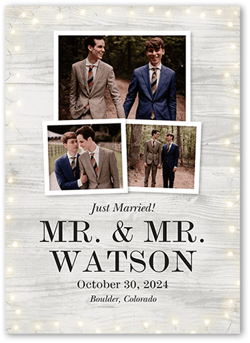 Framed In Lights Mr Wedding Announcement, Gray, 5x7 Flat, Standard Smooth Cardstock, Square