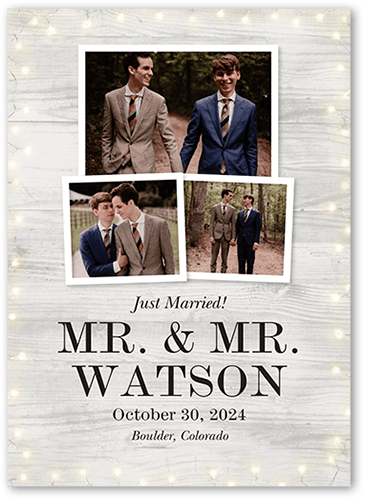 Framed In Lights Mr Wedding Announcement, Gray, 5x7 Flat, Luxe Double-Thick Cardstock, Square