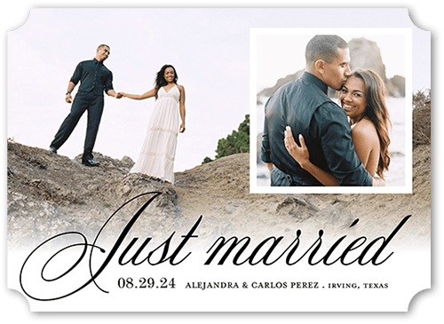 Photo On Photo Wedding Announcement, Black, 5x7 Flat, Pearl Shimmer Cardstock, Ticket