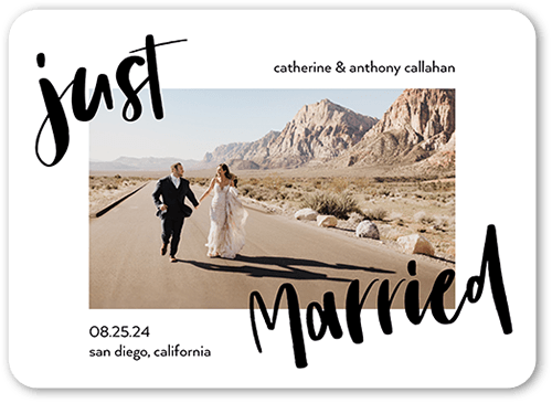 Script Story Wedding Announcement, White, 5x7 Flat, Signature Smooth Cardstock, Rounded
