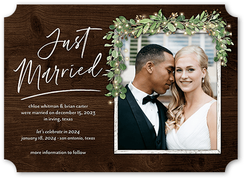 Fairy Lights Wedding Announcement, Brown, 5x7 Flat, Pearl Shimmer Cardstock, Ticket