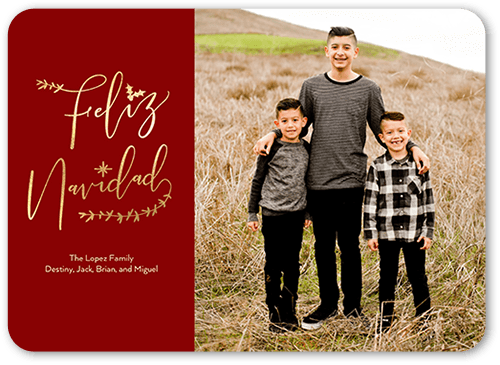 Organic Script Tarjeta de Navidad, Red, 5x7 Flat, Feliz Navidad, Signature Smooth Cardstock, Rounded