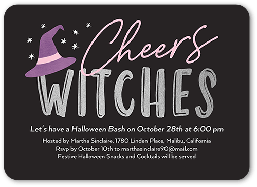 Cheers Witches Halloween Invitation, Grey, 5x7 Flat, 100% Recycled Cardstock , Rounded