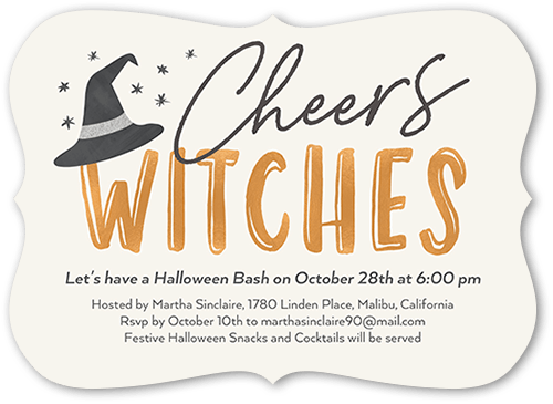 Cheers Witches Halloween Invitation, Beige, 5x7 Flat, Signature Smooth Cardstock, Bracket