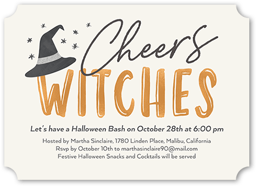 Cheers Witches Halloween Invitation, Beige, 5x7 Flat, Signature Smooth Cardstock, Ticket