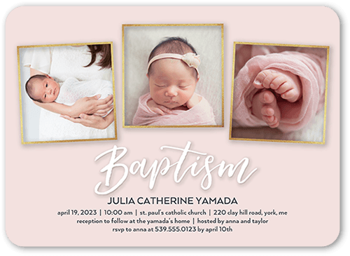 Bright Twinkle Girl Baptism Invitation, Beige, 5x7 Flat, Pearl Shimmer Cardstock, Rounded, Pearl