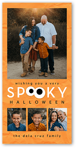 Googly Spooky Halloween Card, Orange, 4x8 Flat, Pearl Shimmer Cardstock, Square