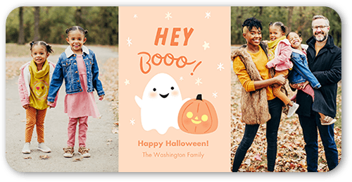 Hey Boo Halloween Card, Orange, 4x8, Pearl Shimmer Cardstock, Rounded