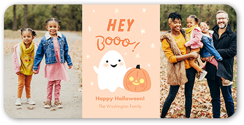 Hey Boo Halloween Card, Orange, 4x8 Flat, Pearl Shimmer Cardstock, Rounded