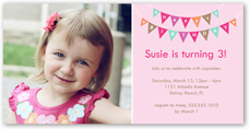peppy pennants pink birthday invitation 4x8 photo