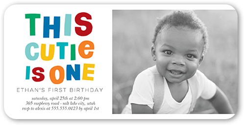 This Cutie Birthday Invitation, Red, 4x8 Flat, 100% Recycled Cardstock ?, Rounded