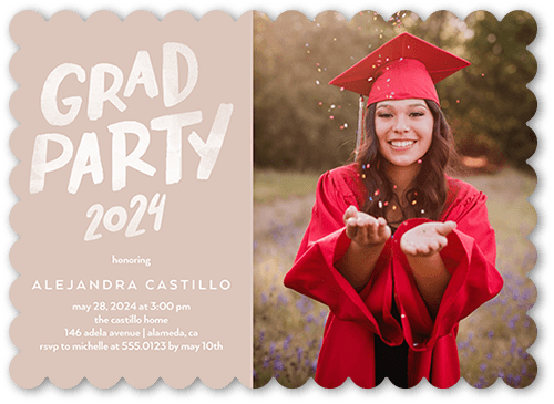 Collegiate Celebration Graduation Invitation, Brown, 5x7 Flat, Signature Smooth Cardstock, Scallop