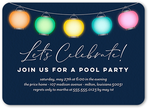 Lantern Light Party Invitation, Blue, 5x7 Flat, Standard Smooth Cardstock, Rounded