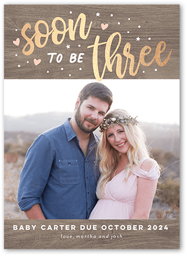 Soon To Be More Pregnancy Announcement, Beige, 5x7 Flat, Pearl Shimmer Cardstock, Square