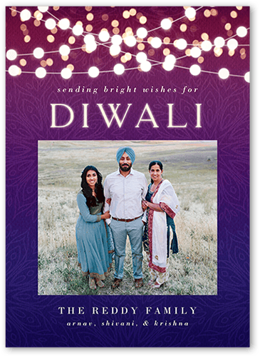 Shining String Lights Diwali Card, White, 5x7 Flat, Signature Smooth Cardstock, Square